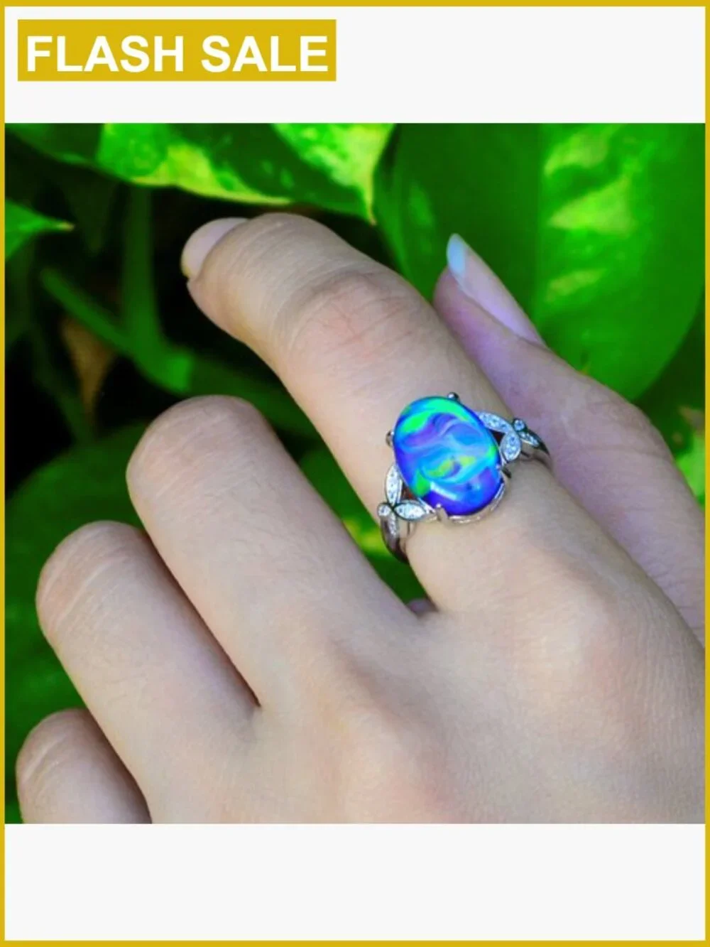 Adjustable Oval Mood Ring Brass Swirl Color Changing Crystal Statement Ring
